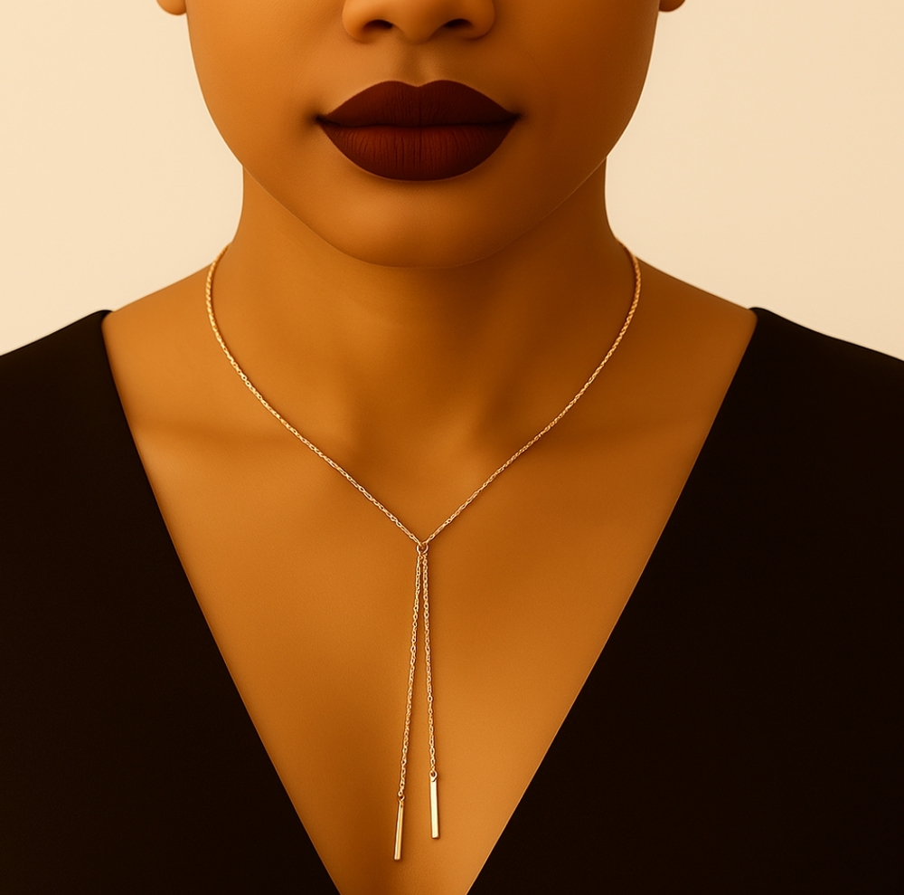 Gold Lariat Y-Necklace – Minimalist Dainty Adjustable Drop Pendant Chain Jewelry